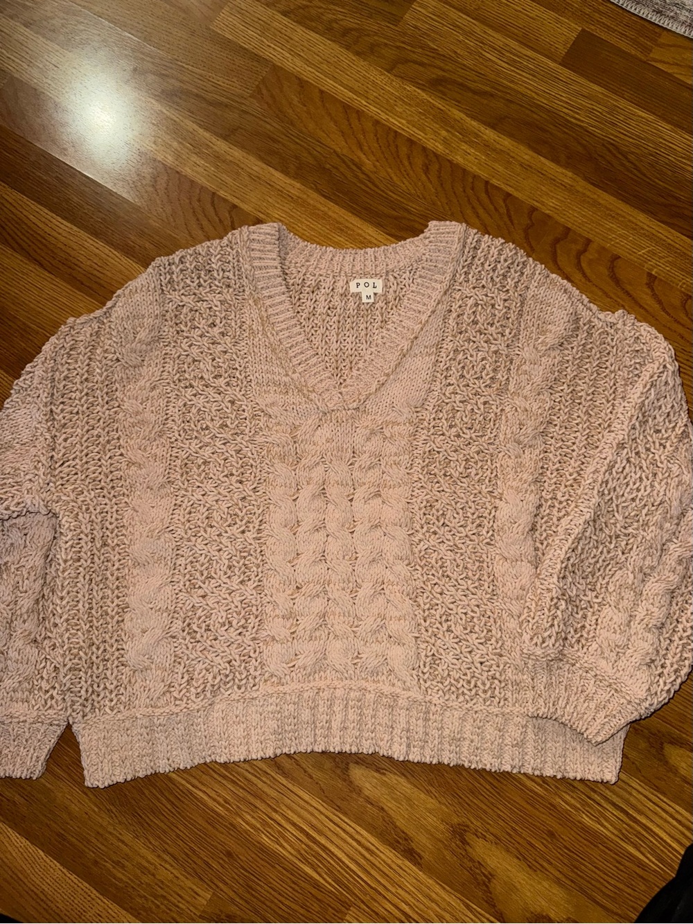 POL Chunky Cable V-Neck Sweater